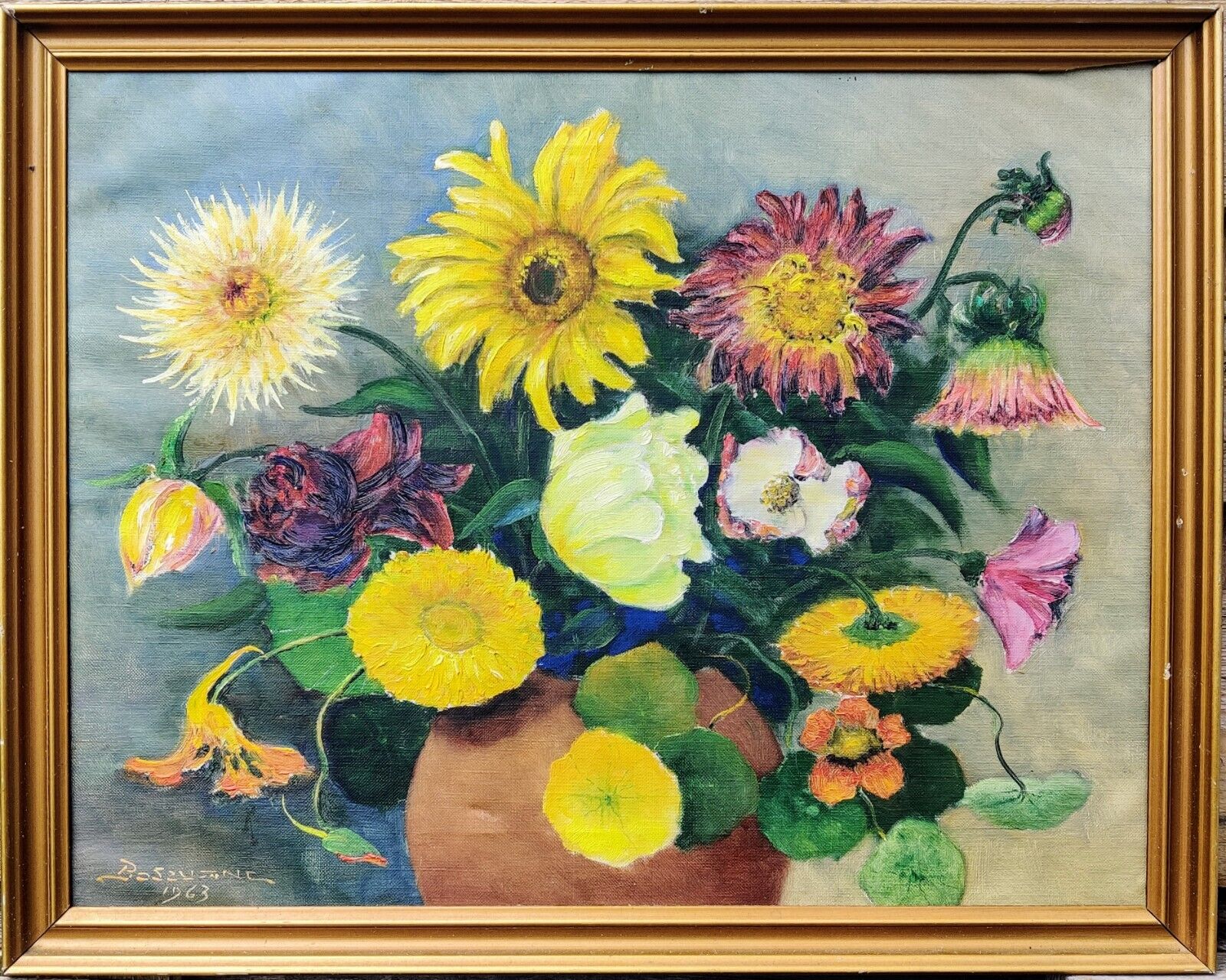 Carl Bosevang (1885-1970): COLORFUL FLOWERS original oil painting