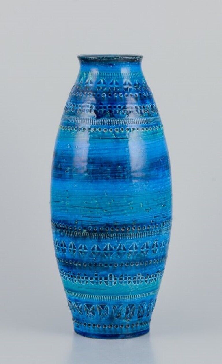 Aldo Londi for Bitossi Italy Large ceramic vase with azure blue glaze