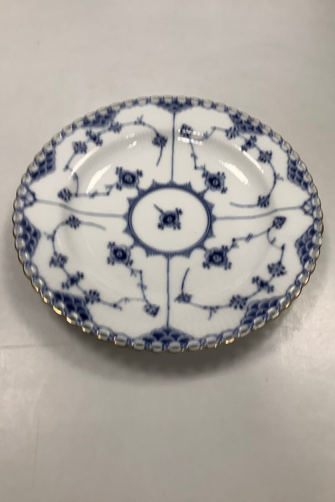 Royal Copenhagen Blue Fluted Lace Flat Plate with gold No 1084