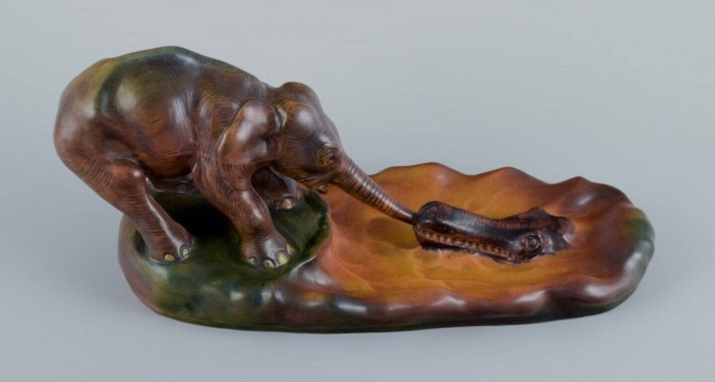 Ipsens Denmark Elephant and Crocodile Ceramic figure 1920s