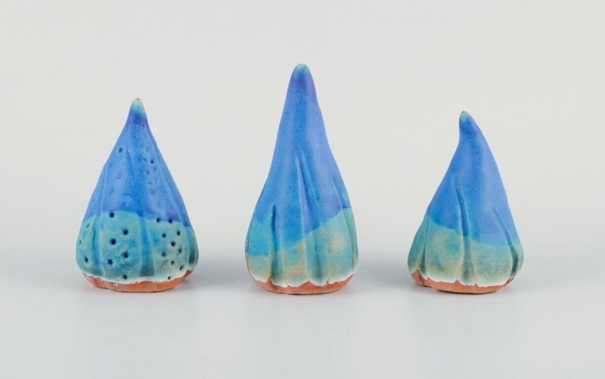 Linda Mathison three small unique ceramic sculptures in turquoise glaze