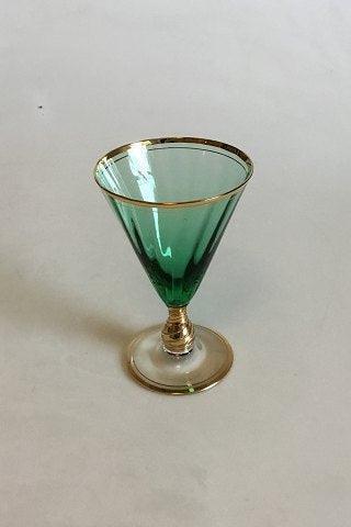 Ida White Wine Glass Green with optical stripes and gold band