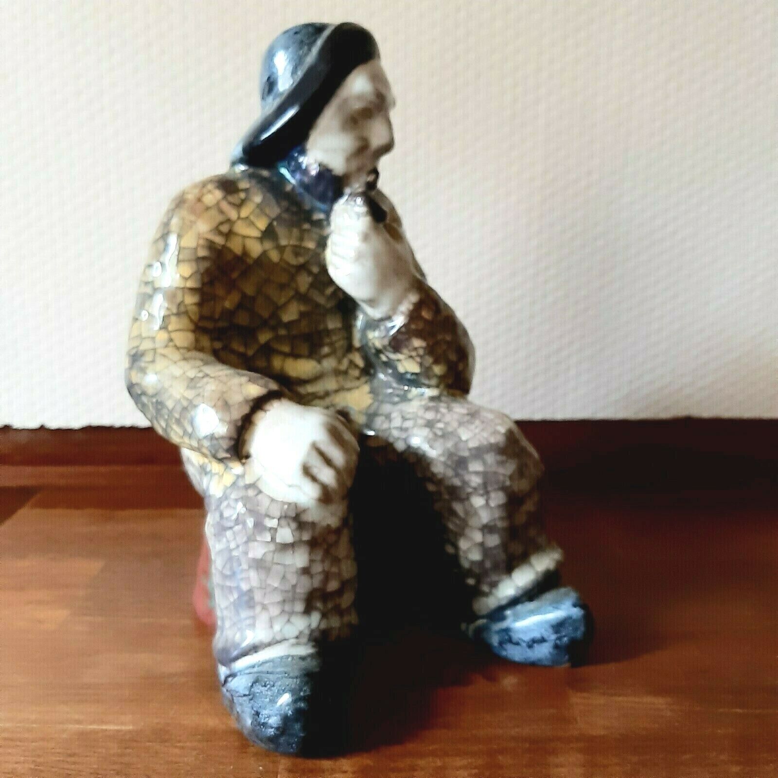 FISHER MAN sitting figurine # 4852 Michael Andersen Ceramics Bornholm