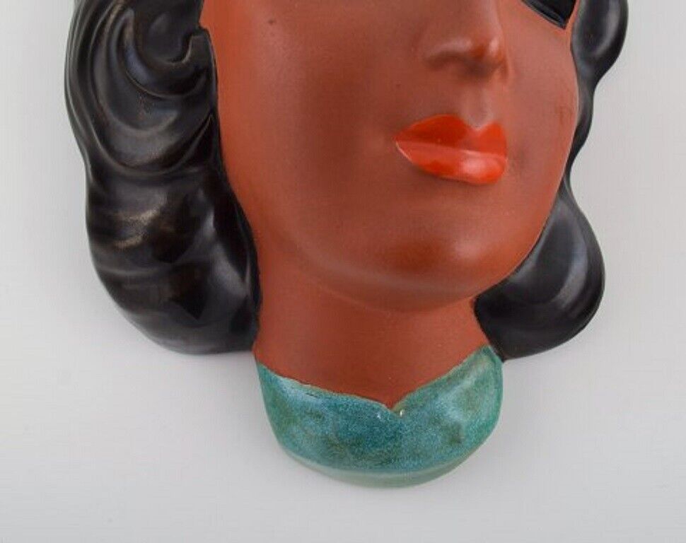 Goldscheider Austria Art Deco female face in handpainted glazed ceramics