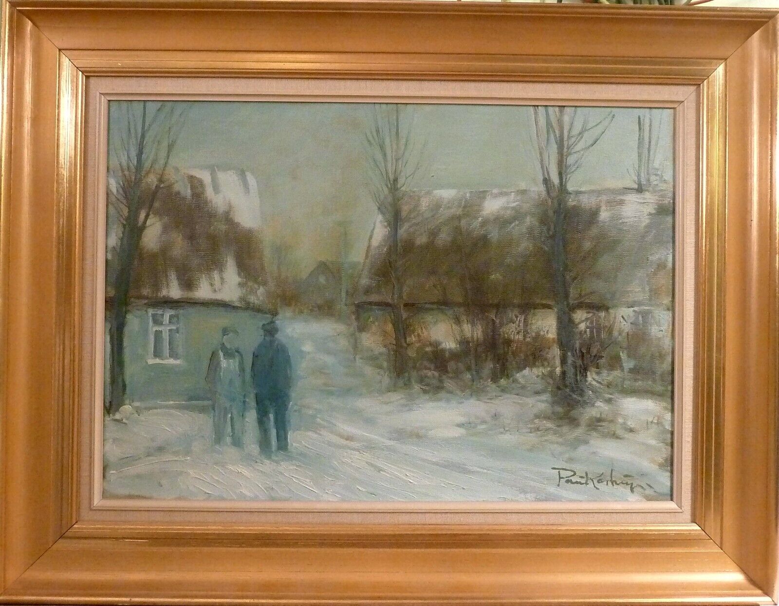 POUL KASTRUP! WINTER SCENERY WITH FIGURES IN THE VILLAGE