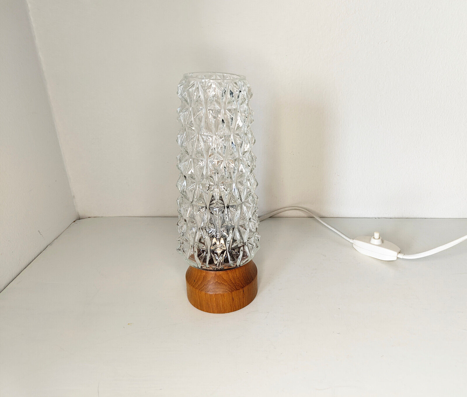 Vintage glass table lamp Swedish 1960s glass and teak lighting