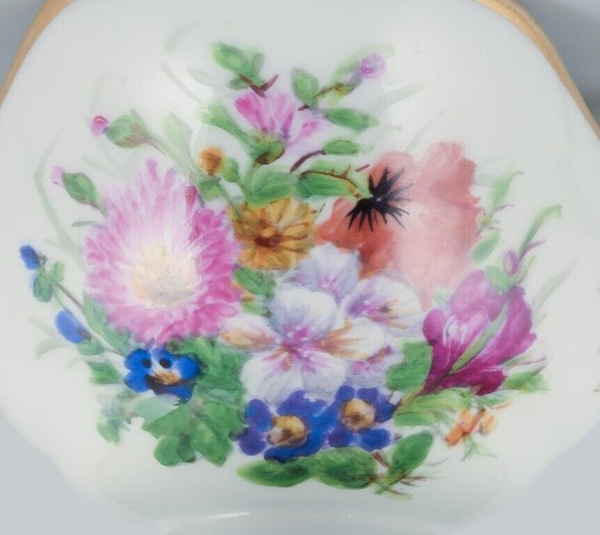 Bing  Grøndahl hand-painted sauceboat and bowl decorated with flowers