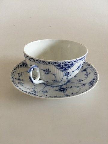 Royal Copenhagen Blue Fluted Half Laced Bouillon Cup with Saucer No 764