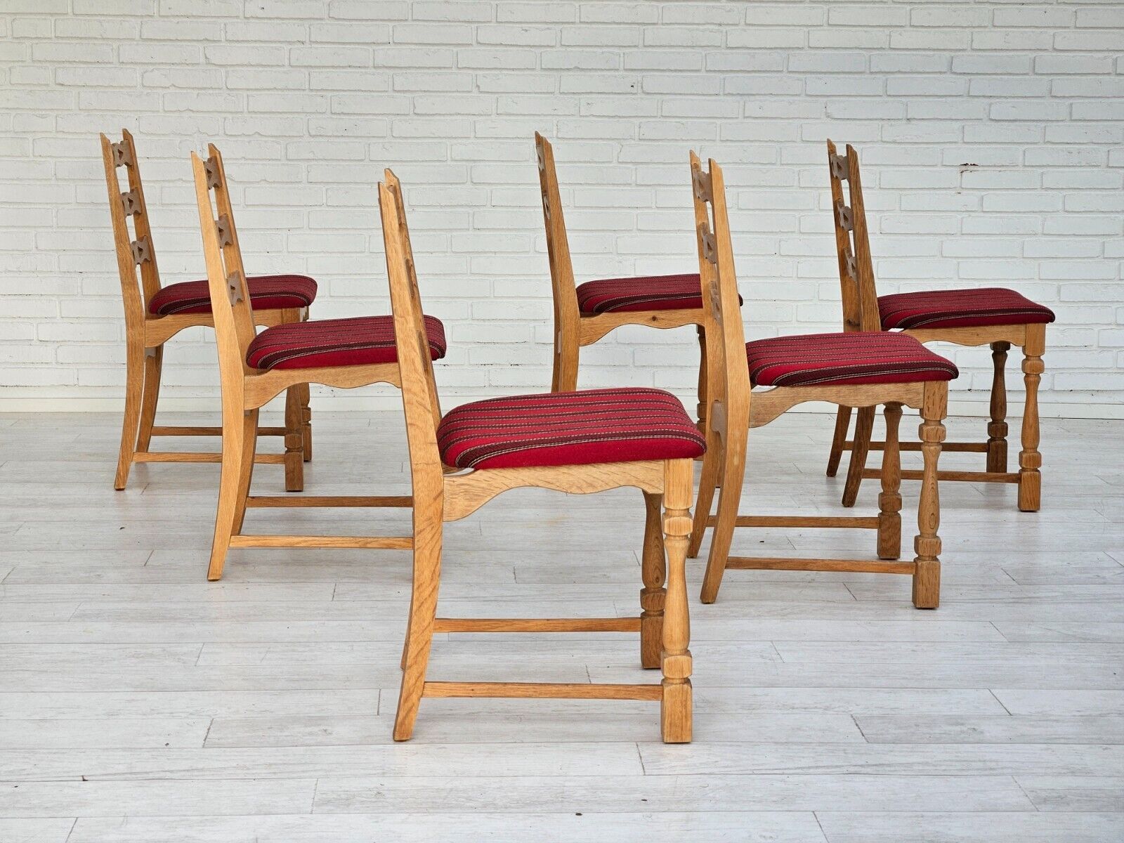 1970s set 6 pcs of Danish dinning chairs original good condition oak