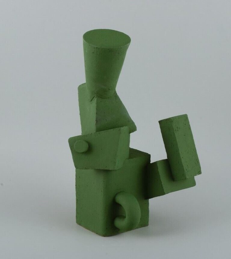 Christina Muff contemporary Danish ceramicist Cubist sculpture in green