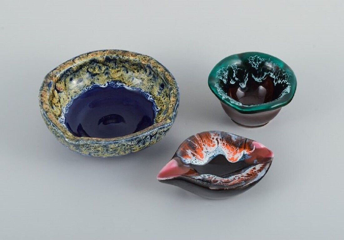 Vallauris France three ceramic bowls in brightly colored glazes 1960/70s