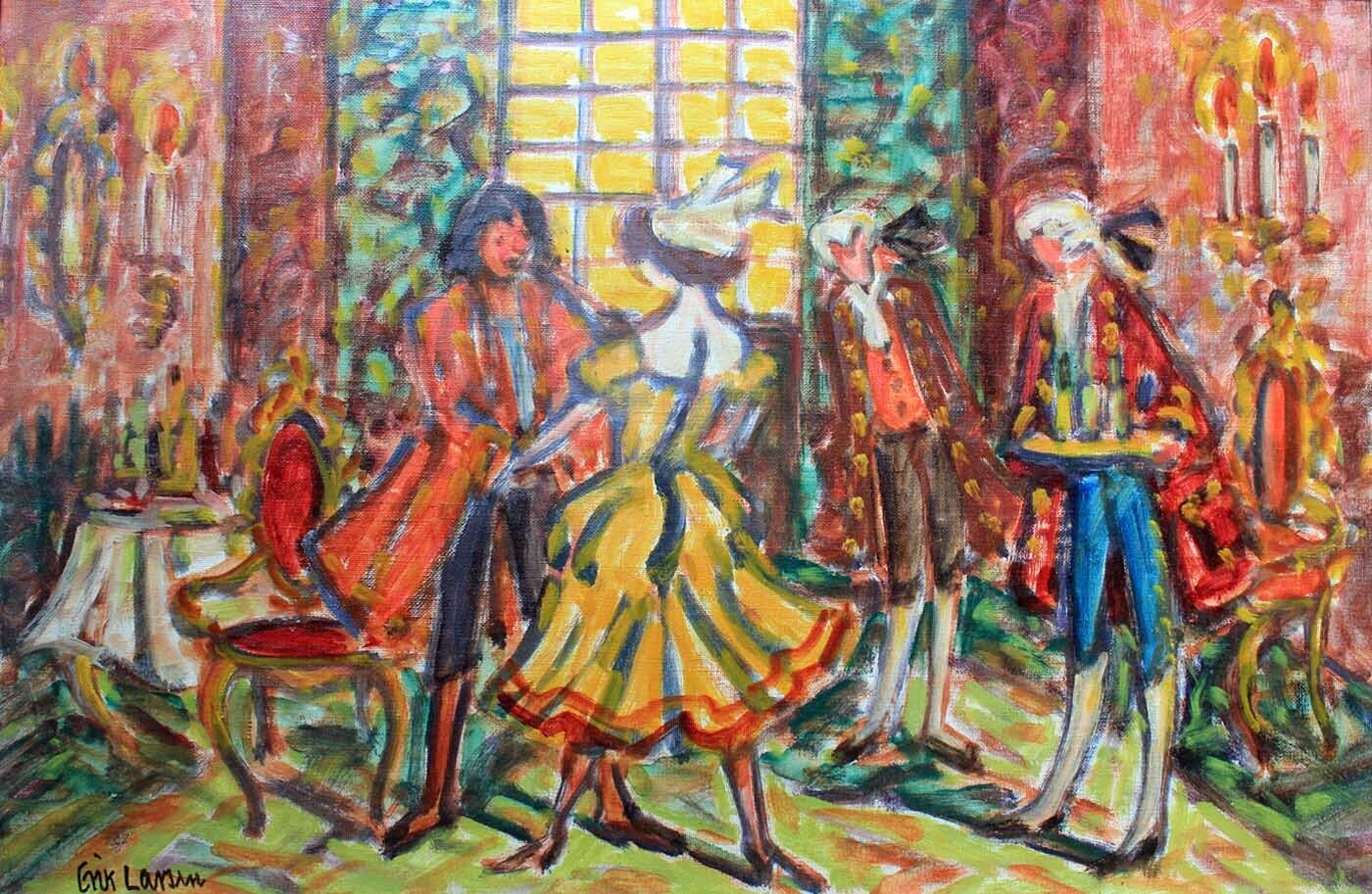 Erik Larsen A dancing couple at a costume ball by candlelights