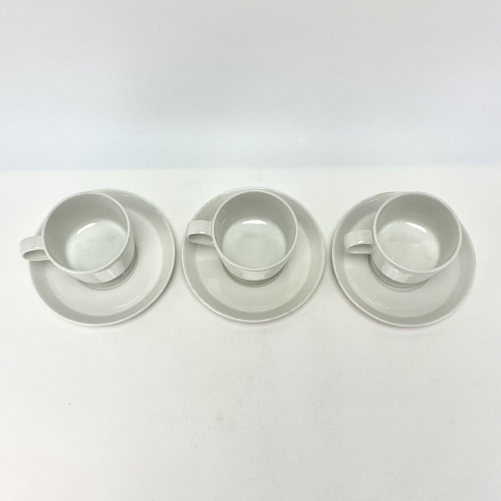 Set of 3 Vtg MCM Arabia Kaj Franck Footed Mocca Espresso Cups Saucers White