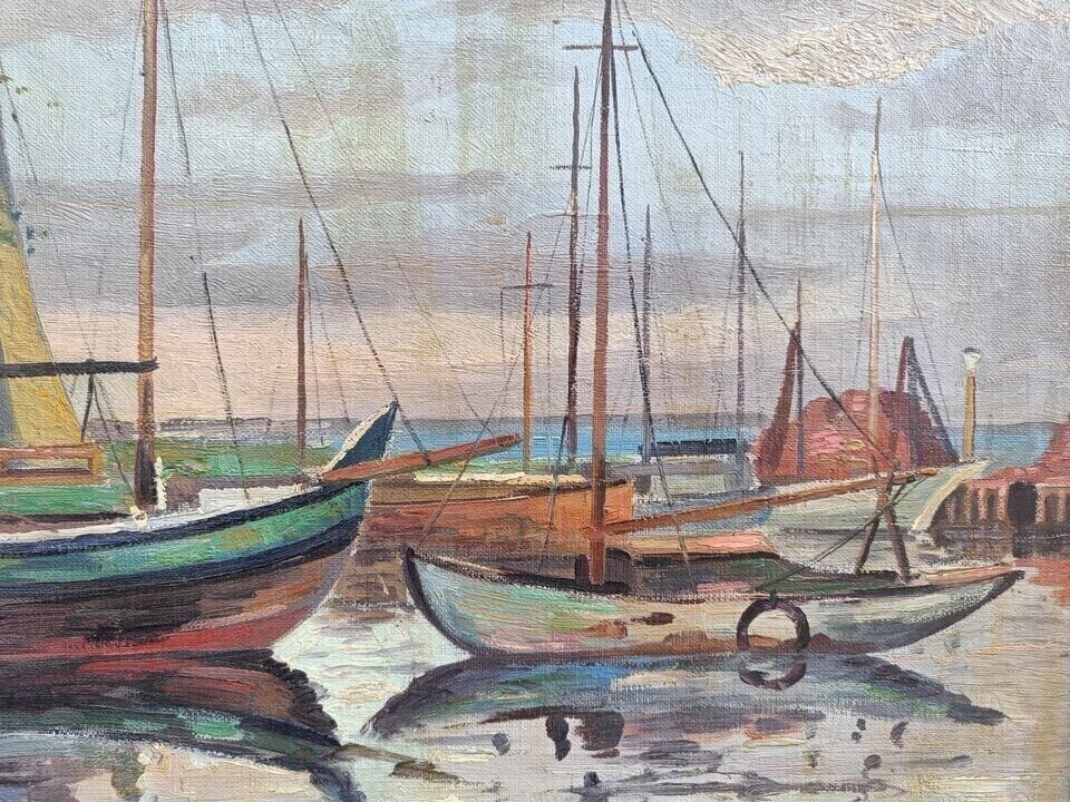 Thorvald Larsen (1881-1947): Sailboats in Harbor