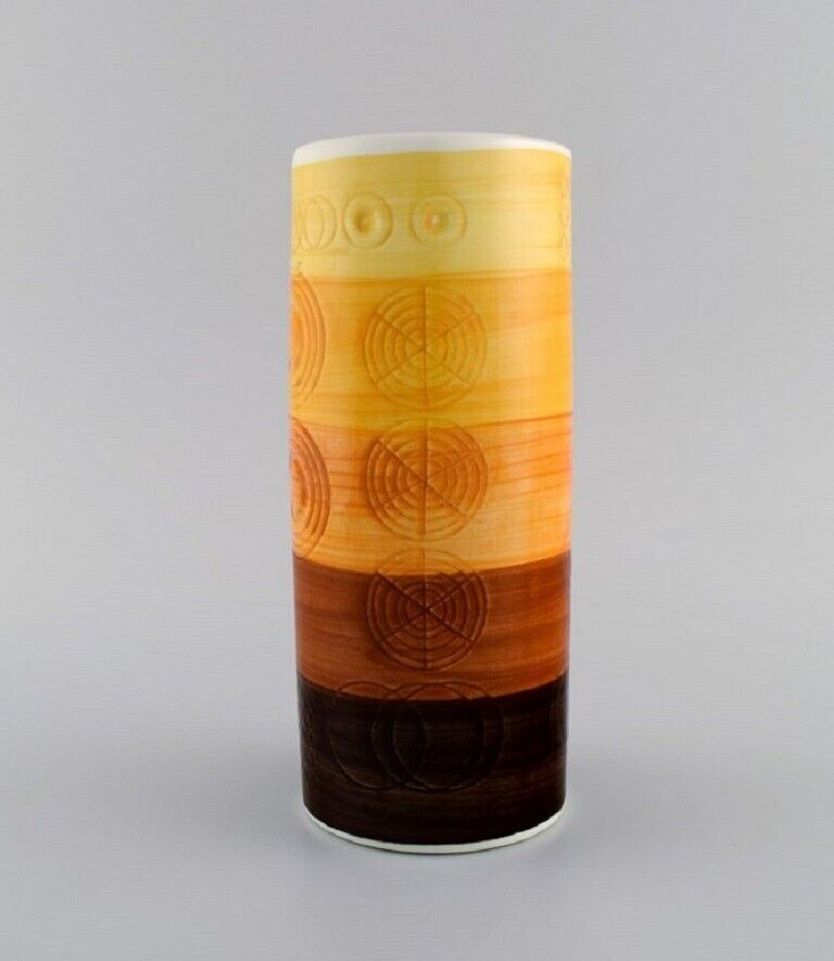 Olle Alberius for Rörstrand Cylindrical Sarek vase in hand-painted ceramics