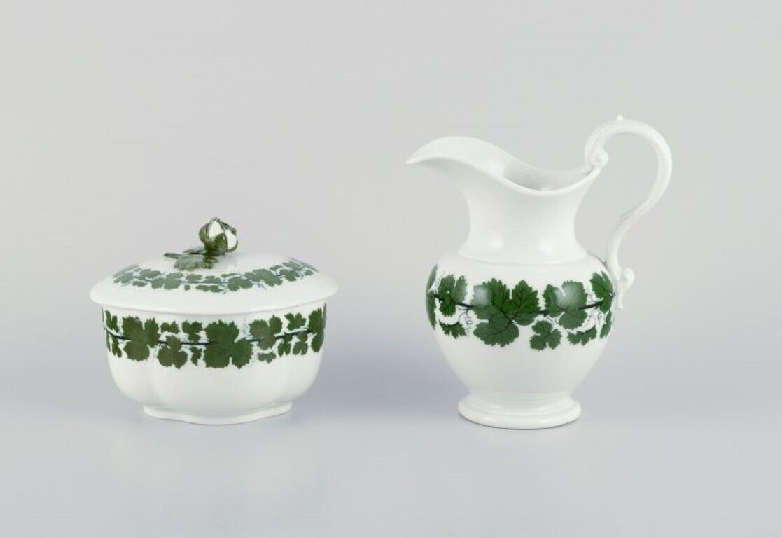 Meissen Green Ivy Vine a large sugar bowl and a large creamer