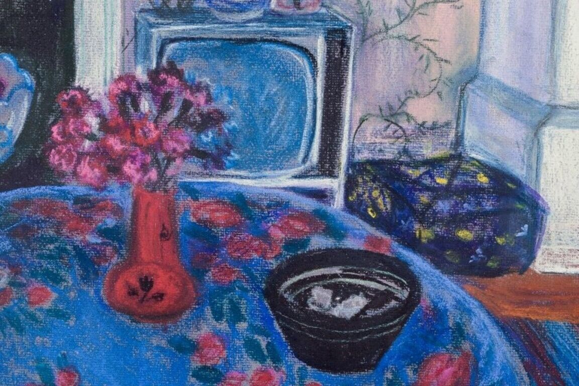 Evy Låås well listed Swedish artist Pastel on paper Living room interior