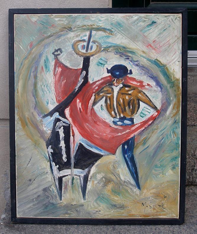 M Soto The Bullfighter Cubist Spanish oil Ca 1940s