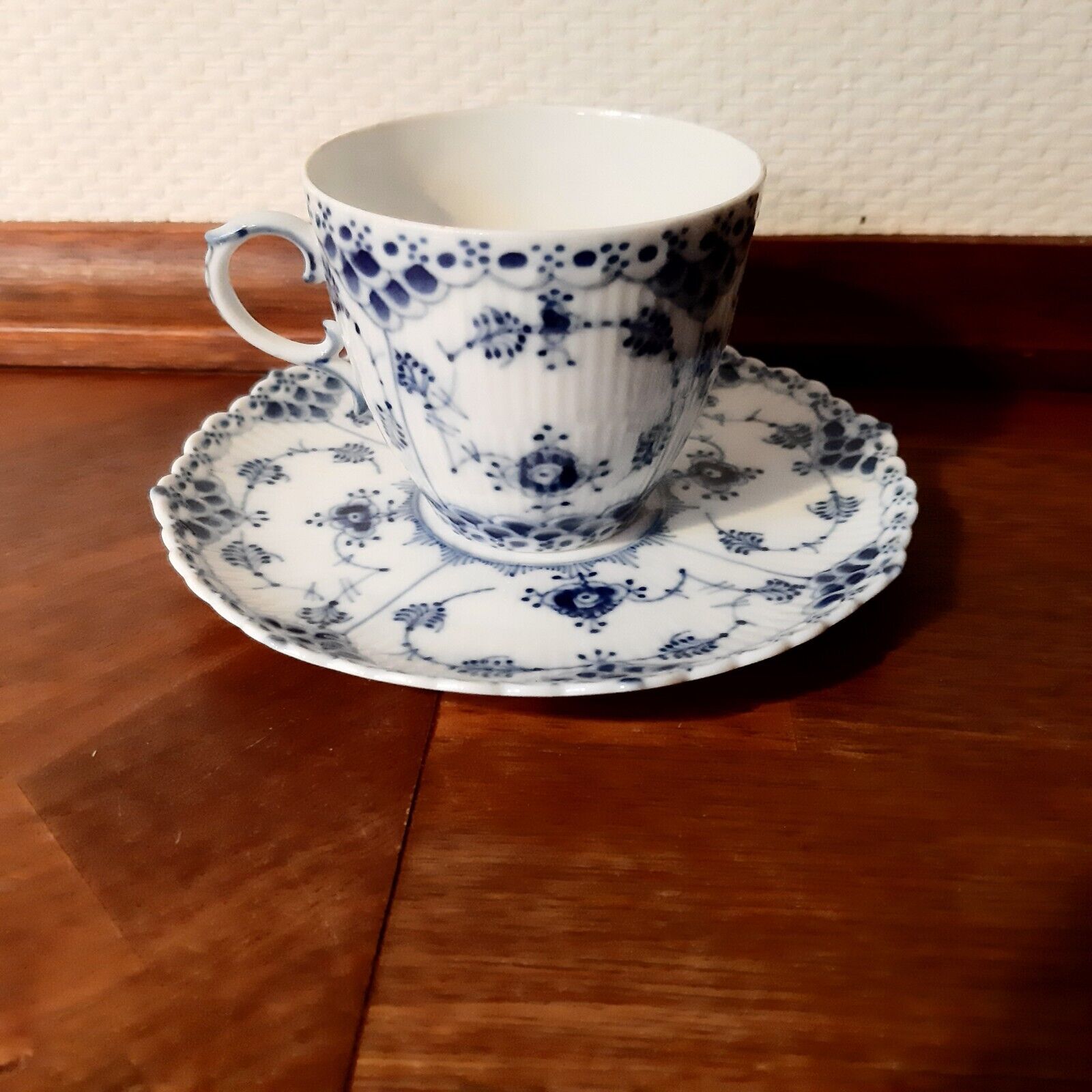 Coffee Set BLUE FLUTED FULL LACE # 1 - 1035 Royal Copenhagen Fact 1 and 2