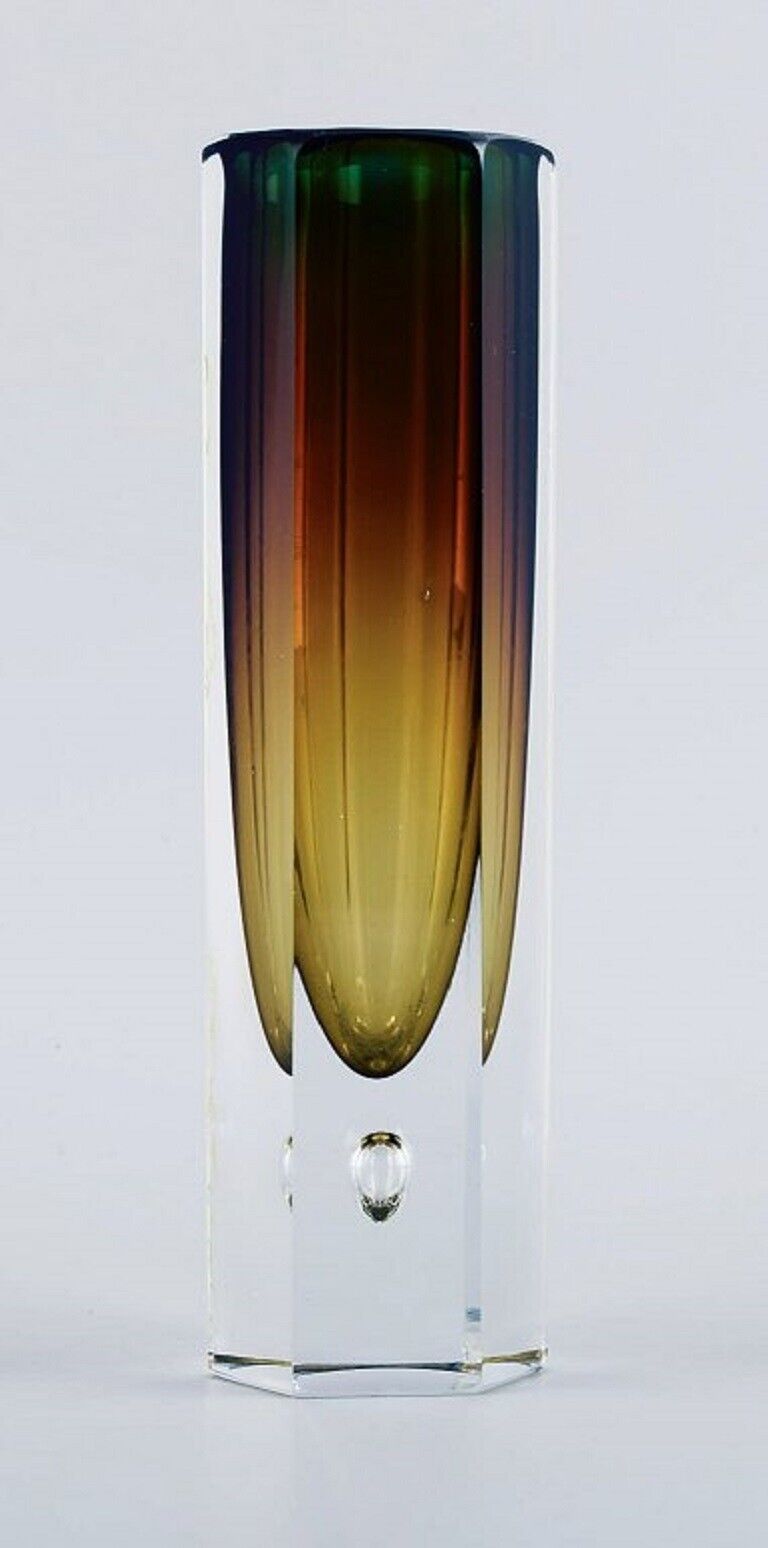 Murano slim vase in smoky mouth-blown art glass Italian design 1960s