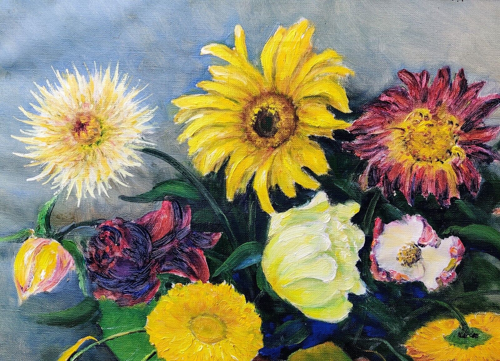 Carl Bosevang (1885-1970): COLORFUL FLOWERS original oil painting