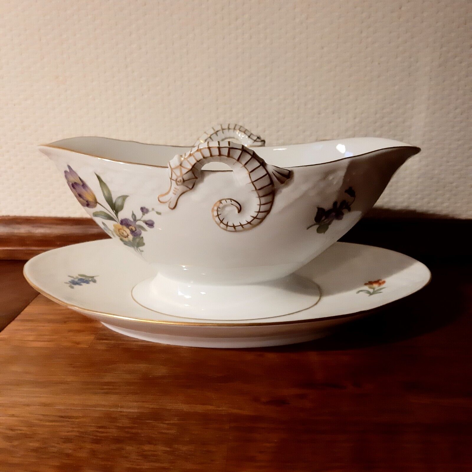 GRAVY BOAT w attached Underplate SAXON FLOWER Bing  Grondahl Royal Copenhagen 8