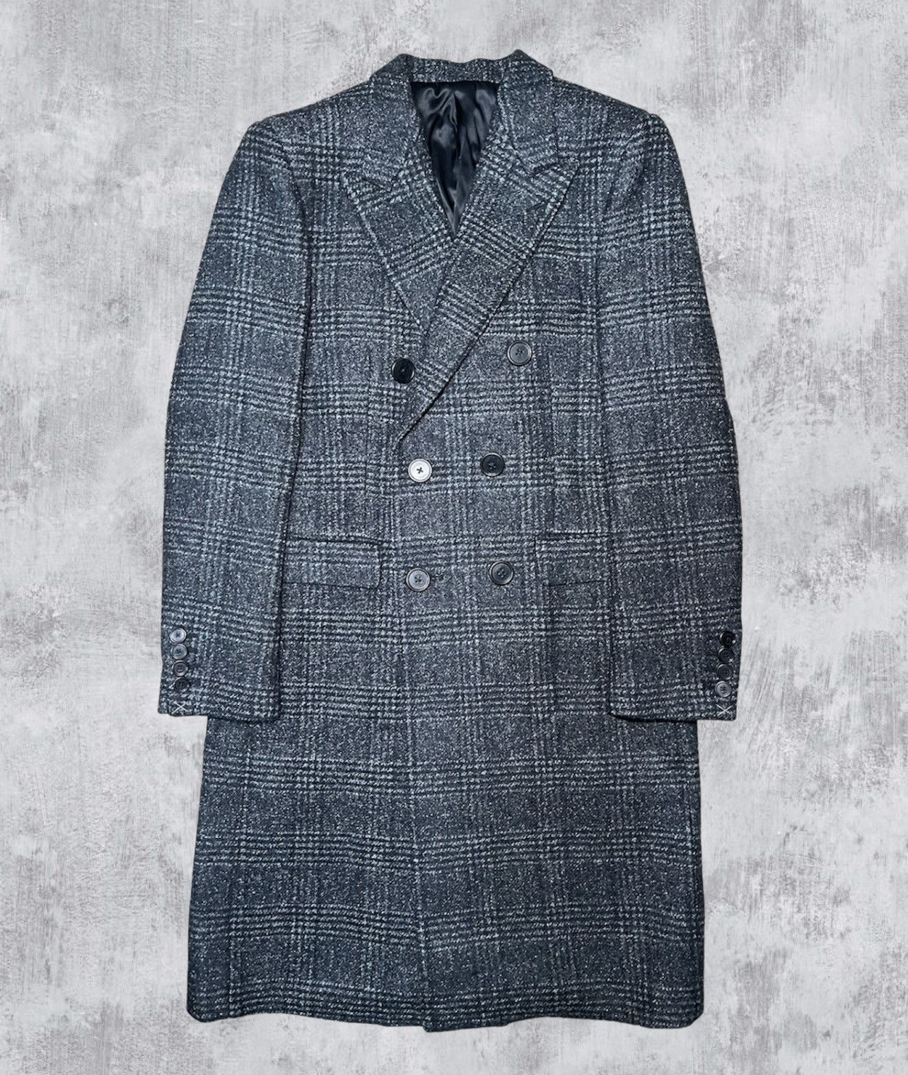 Celine By Hedi Slimane “Fw19 Prince Of Wales Wool Coat” in Grey, Men's (Size Medium)