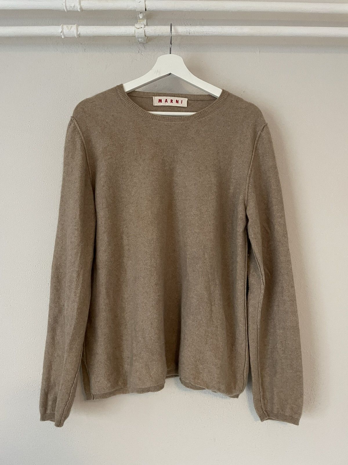 Marni Cashmere Sweater With Elbow Patches in Beige, Men's (Size Large)