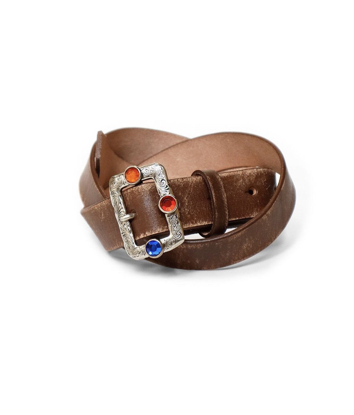 Kapital Oil Leather Studs Disco Buckle Belt Stk in Brown, Men's