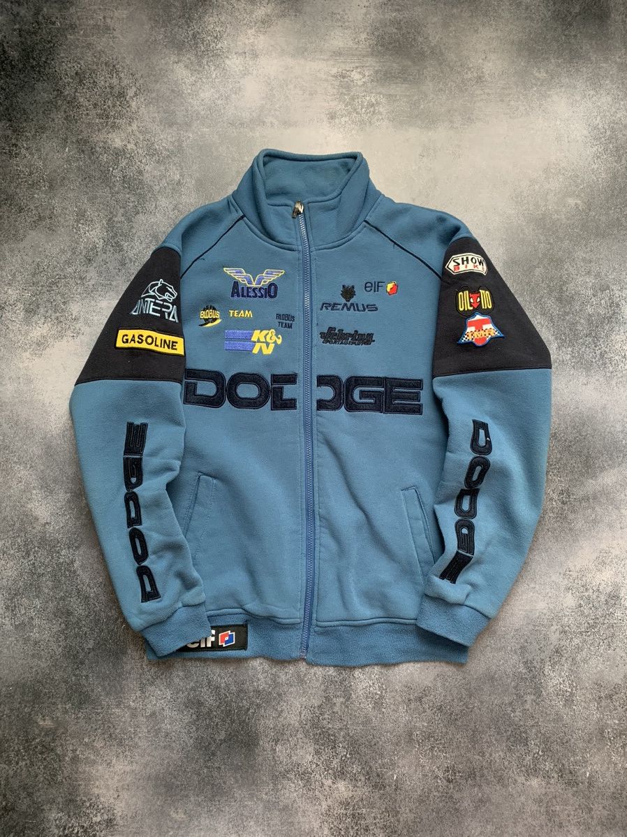 Fleece Zip Sweatshirt Dodge Racing Big Logo in Blue, Men's (Size Medium)