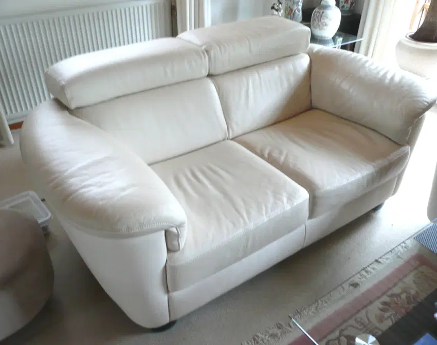 2-pers lædersofa lys beige