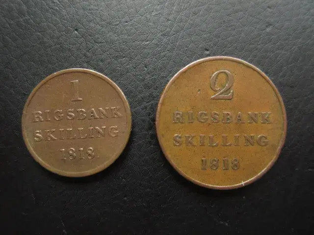 1 og 2 rigsbankskilling 1818 pæne