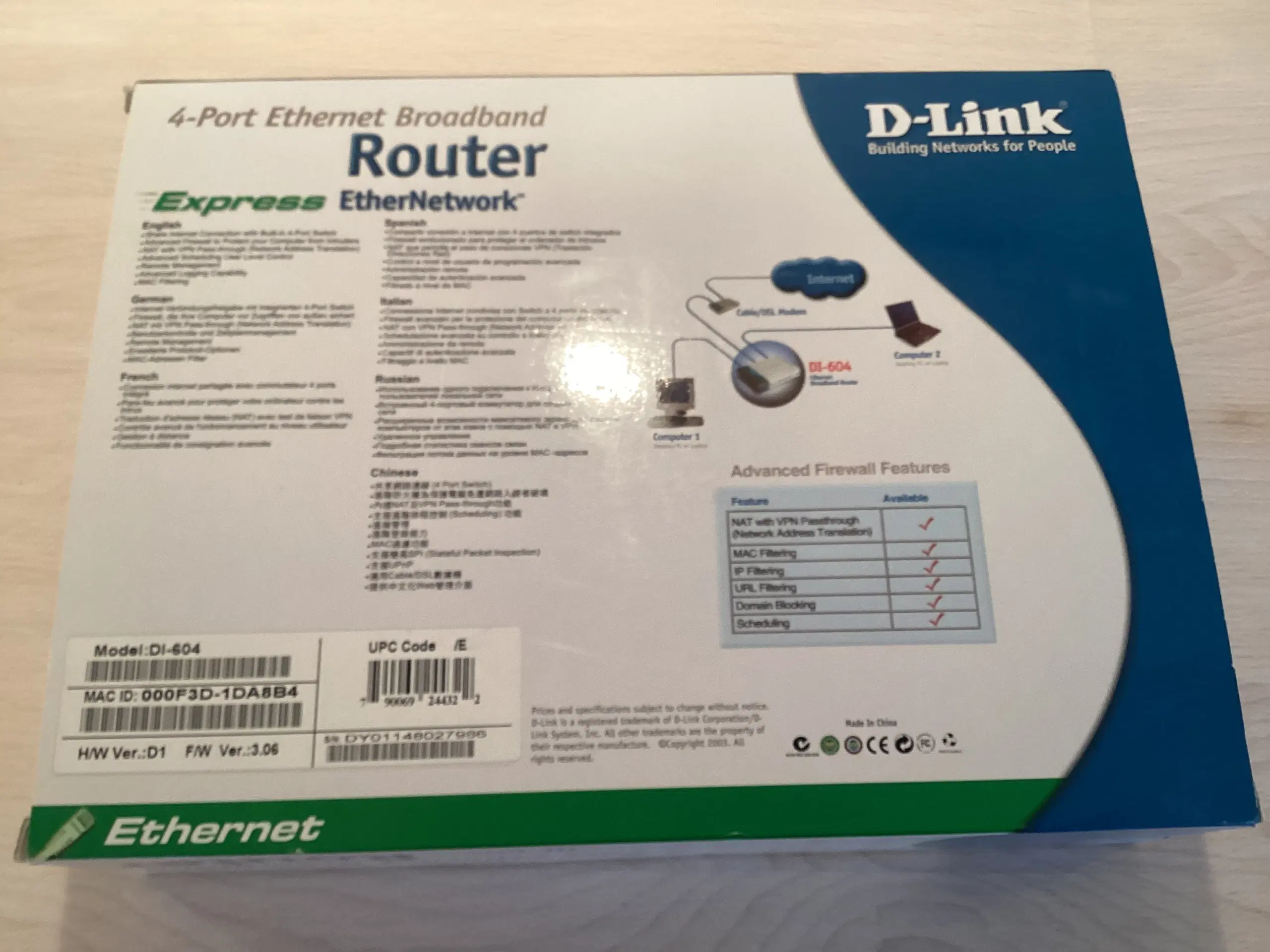 Ubrugt D-Link Router DI-604 med 4 porte