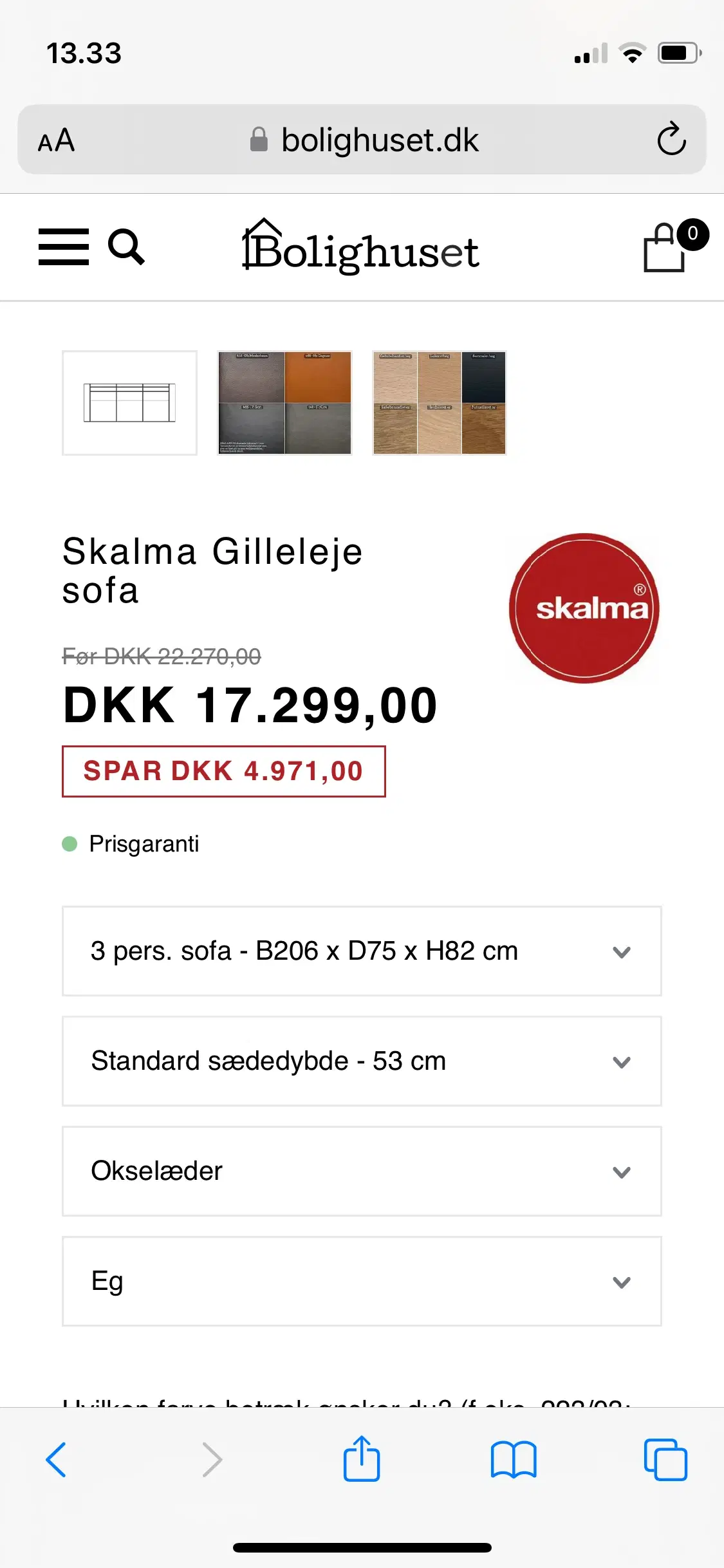 Skalma Gilleleje 3 personer sofa