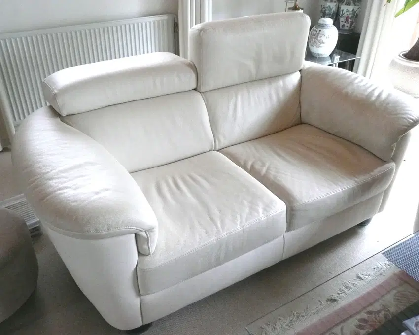 2-pers lædersofa lys beige