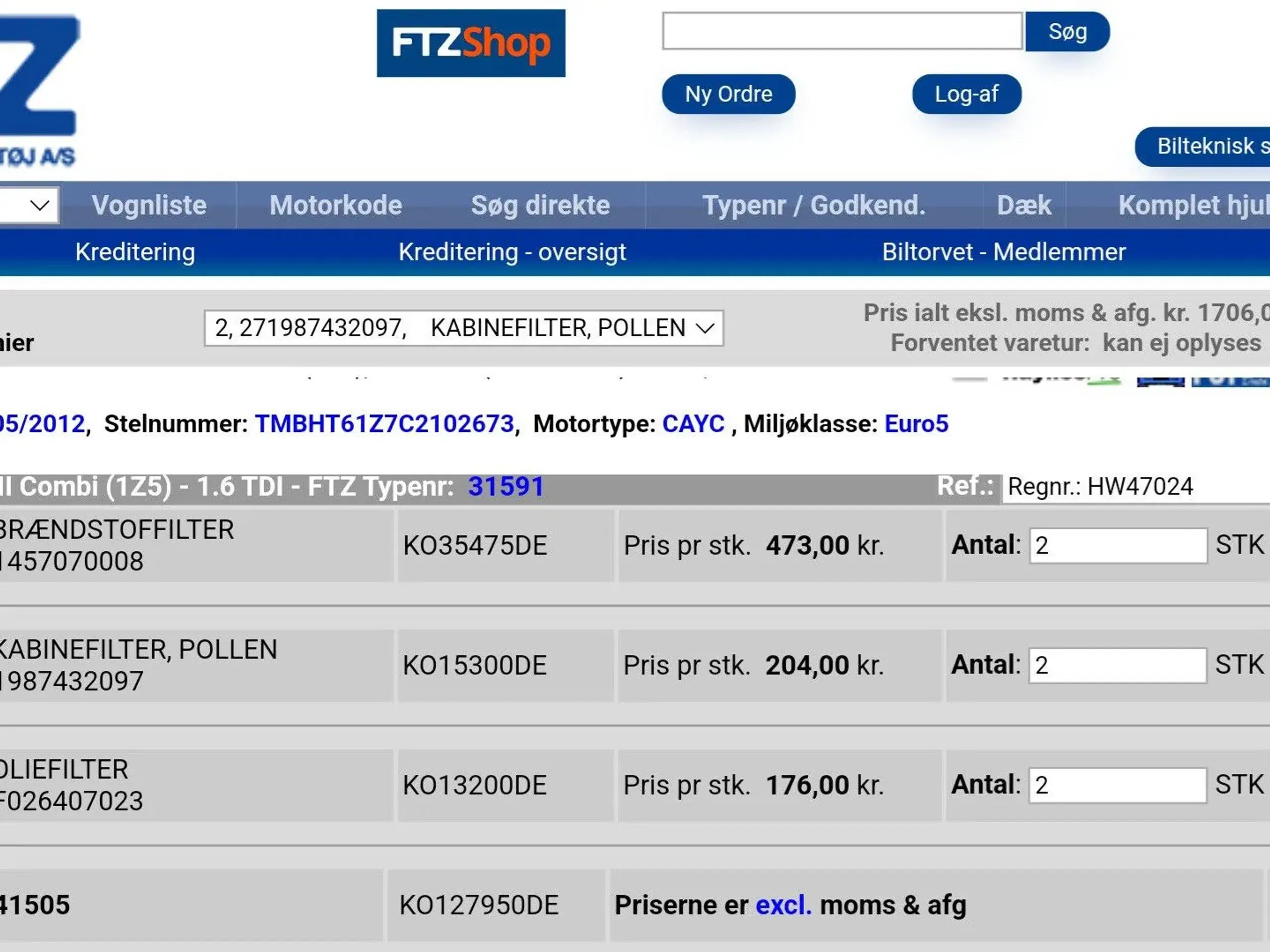 Div filtre til 16 TDI og 20 TDI (VAG)