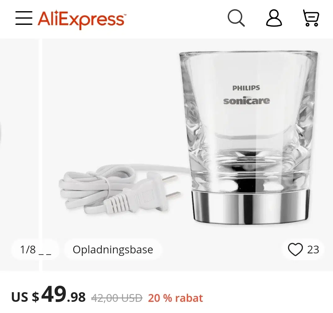 Philips Sonicare base + glas (oplader og holder)