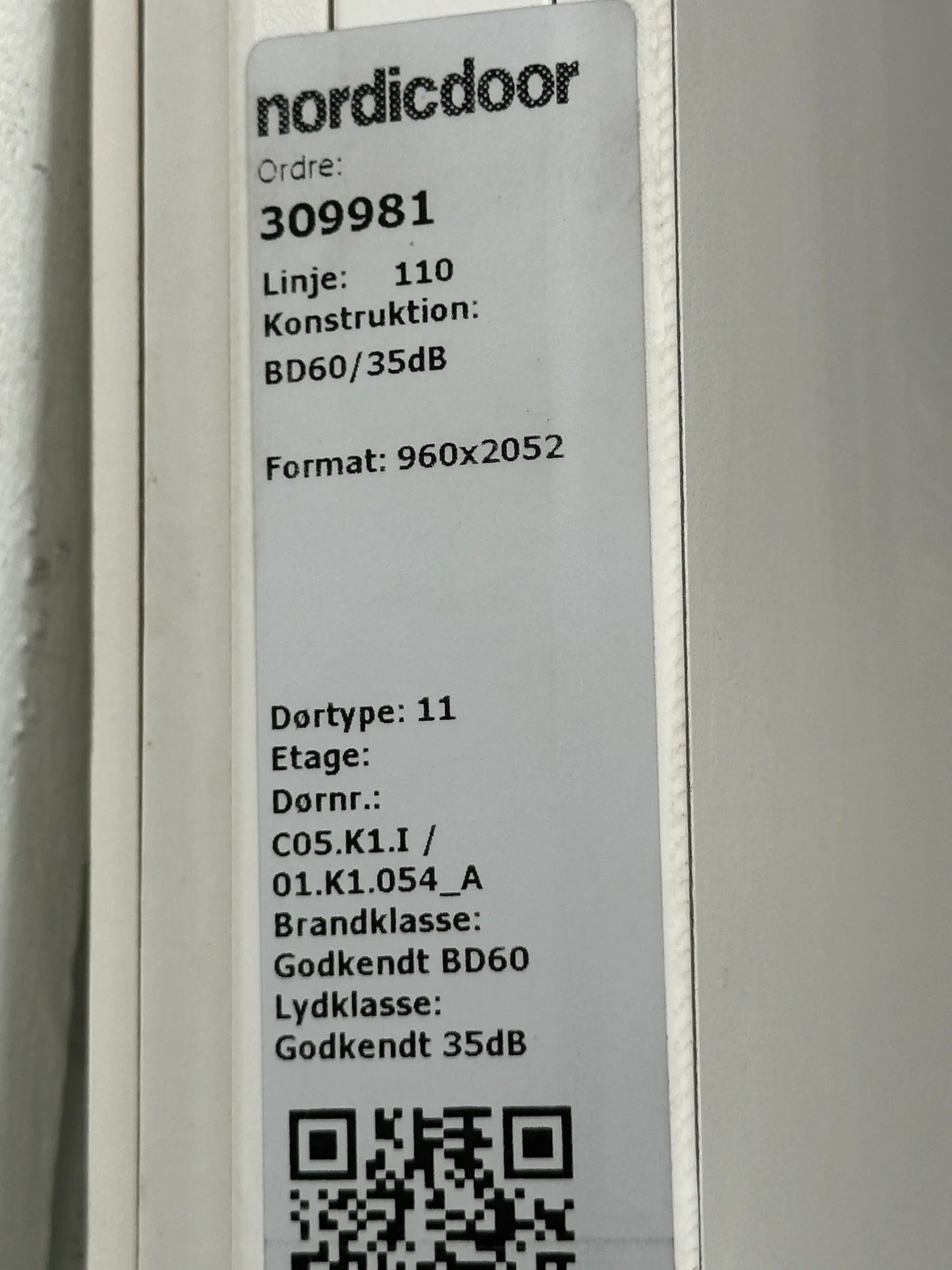 Nordicdoor massiv indvendig dobbelt dør bd60 db35 melamin 1920x2052mm hvid
