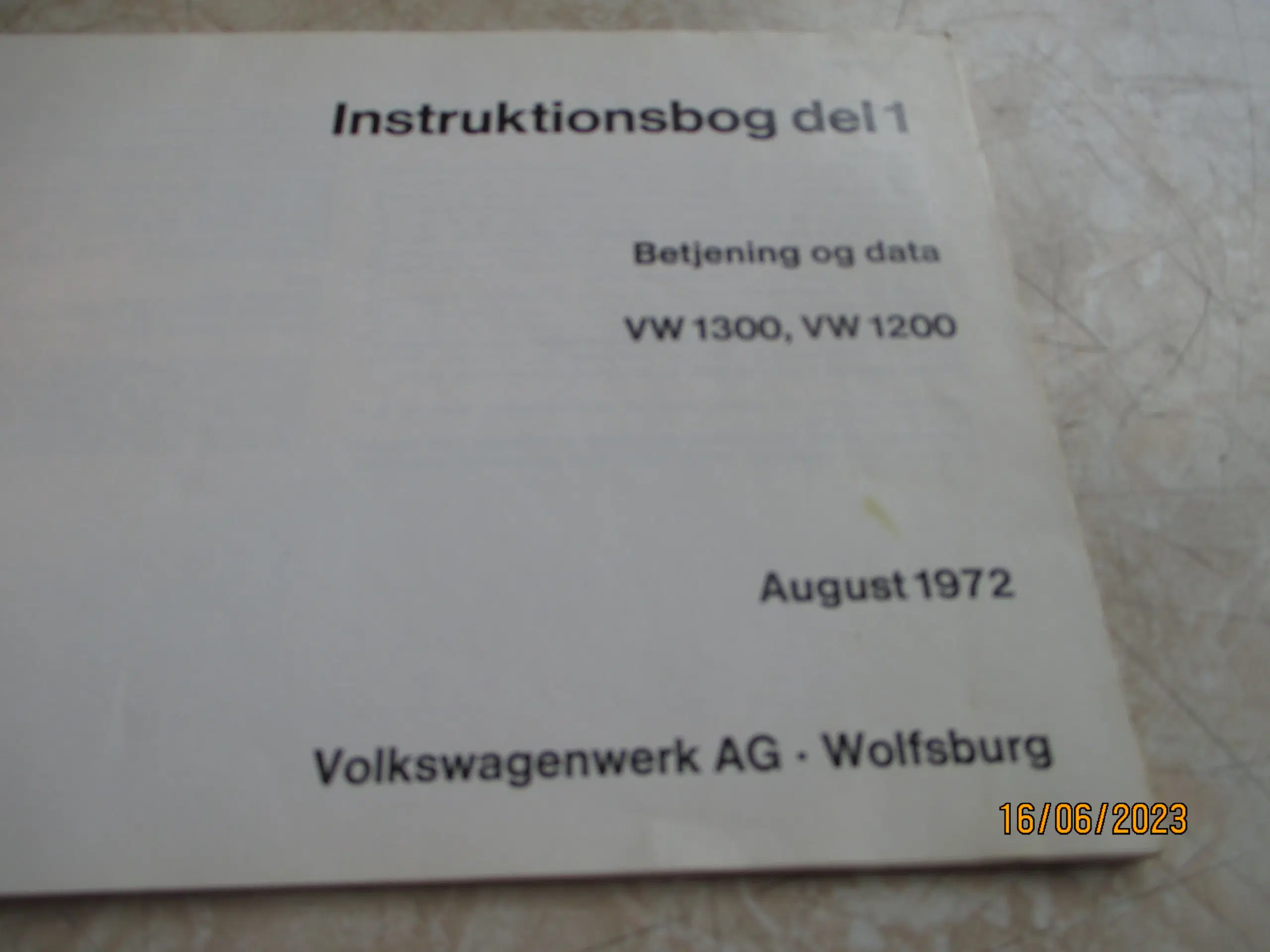 Brugt  Instruktionsbog   VW 1200  + 1300