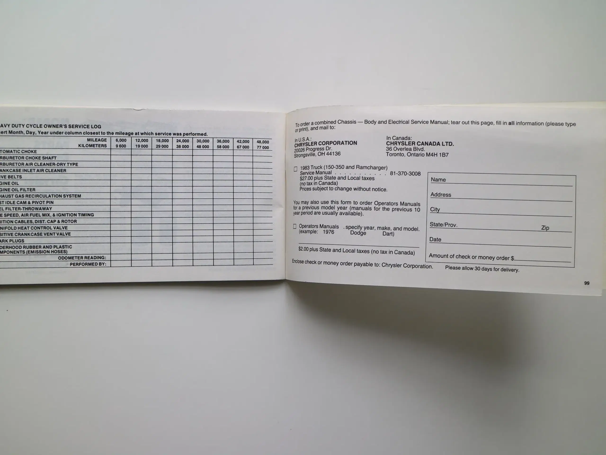 Dodge Ramcharger 150 / 350 Instruktionsbog - 1983