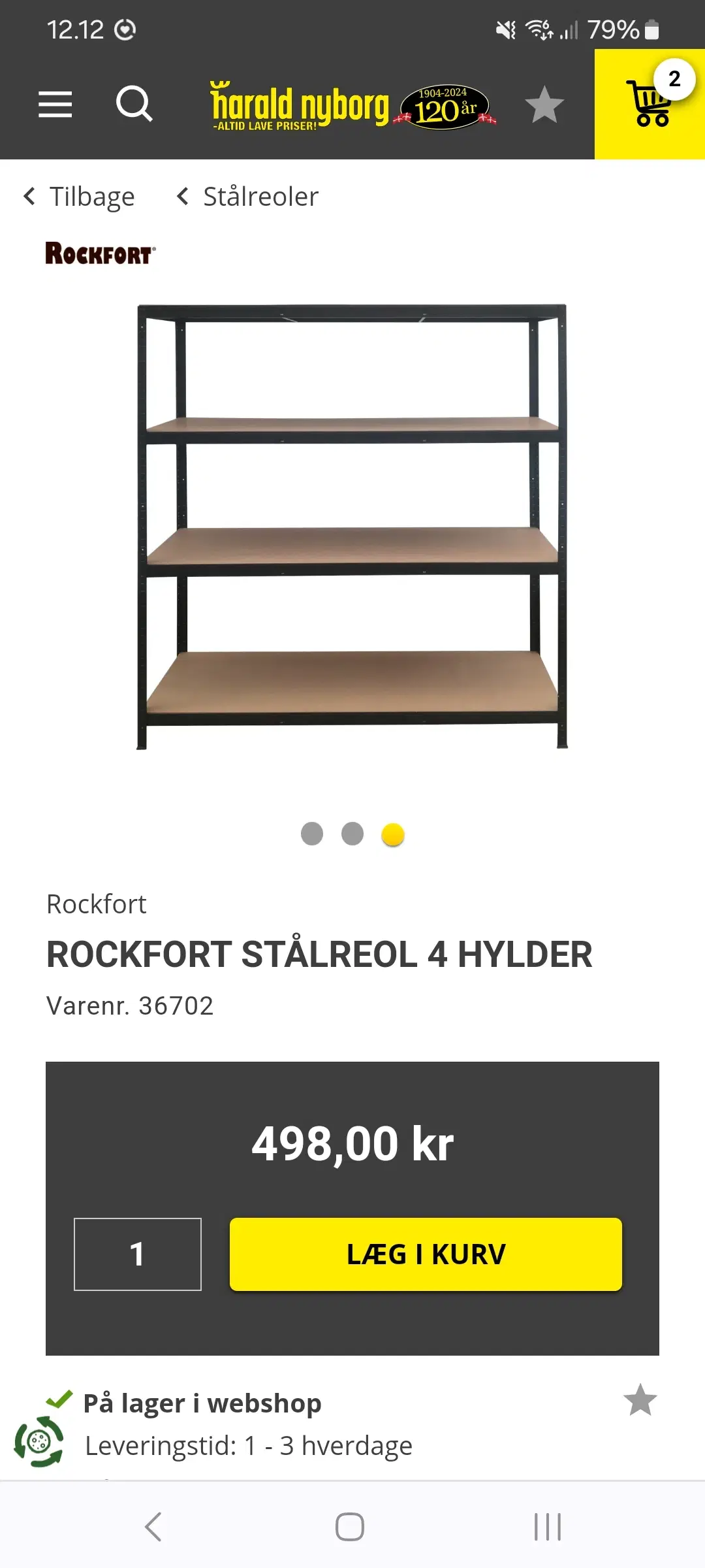 Rockford stålreol med 4 hylder