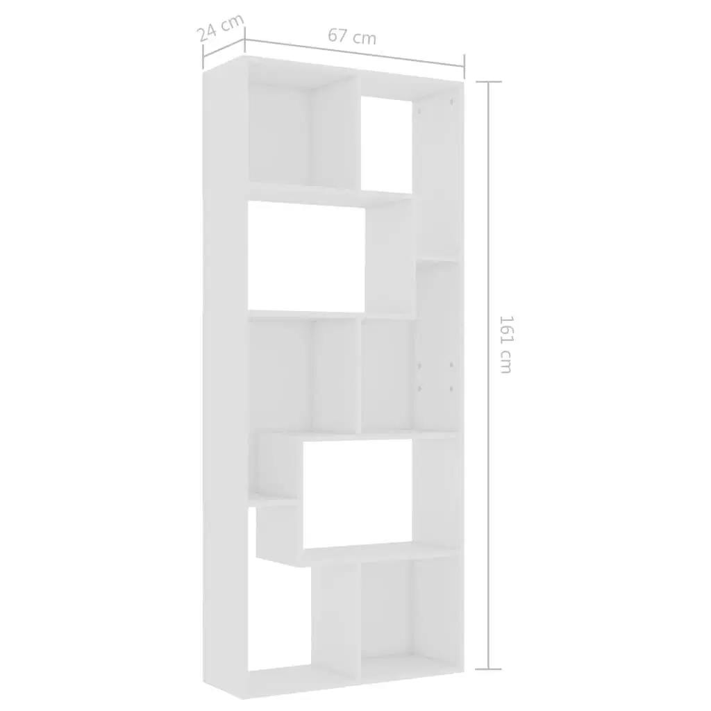 Bogreol 67x24x161 cm konstrueret træ hvid