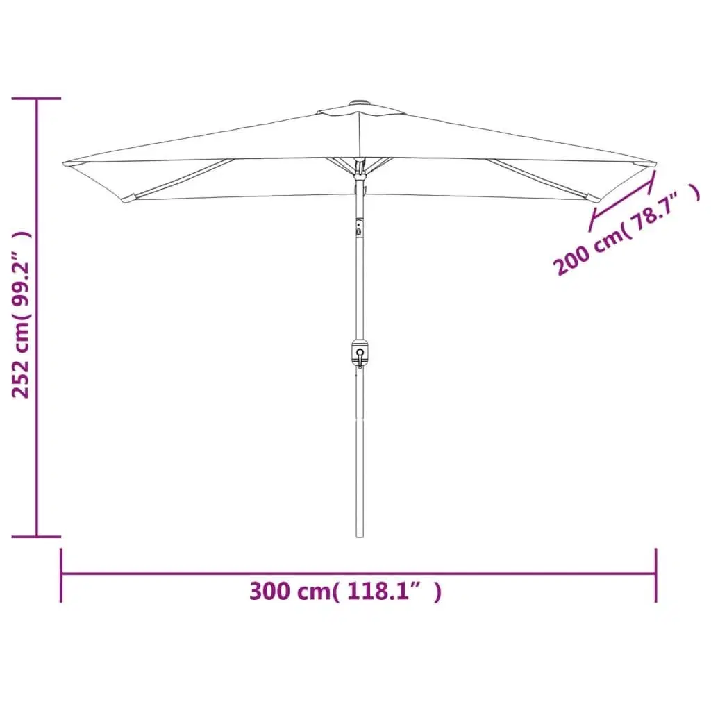 Udendørs parasol med metalstang 300 x 200 cm antracitgrå