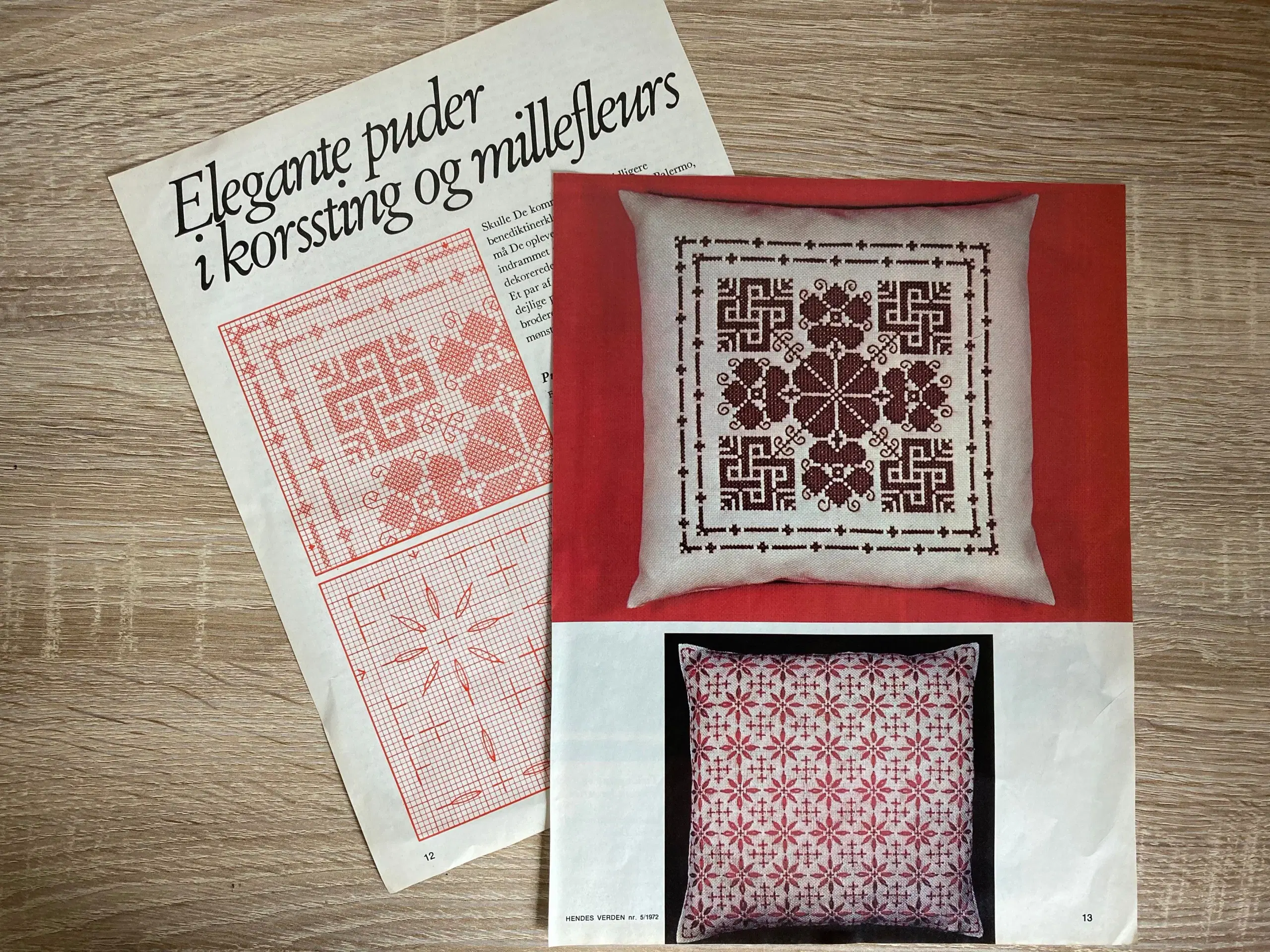 Broderimønster: Puder i korssting og millefleurs