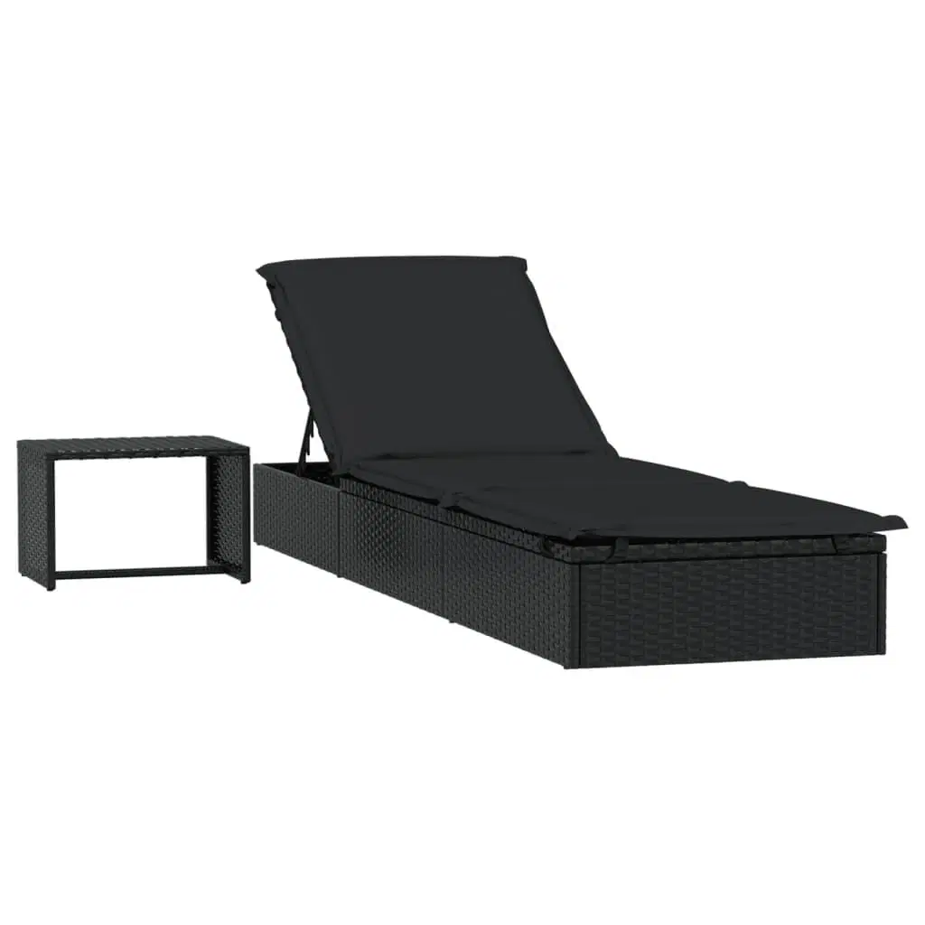 Liggestol 1 stk med bord polyrattan sort