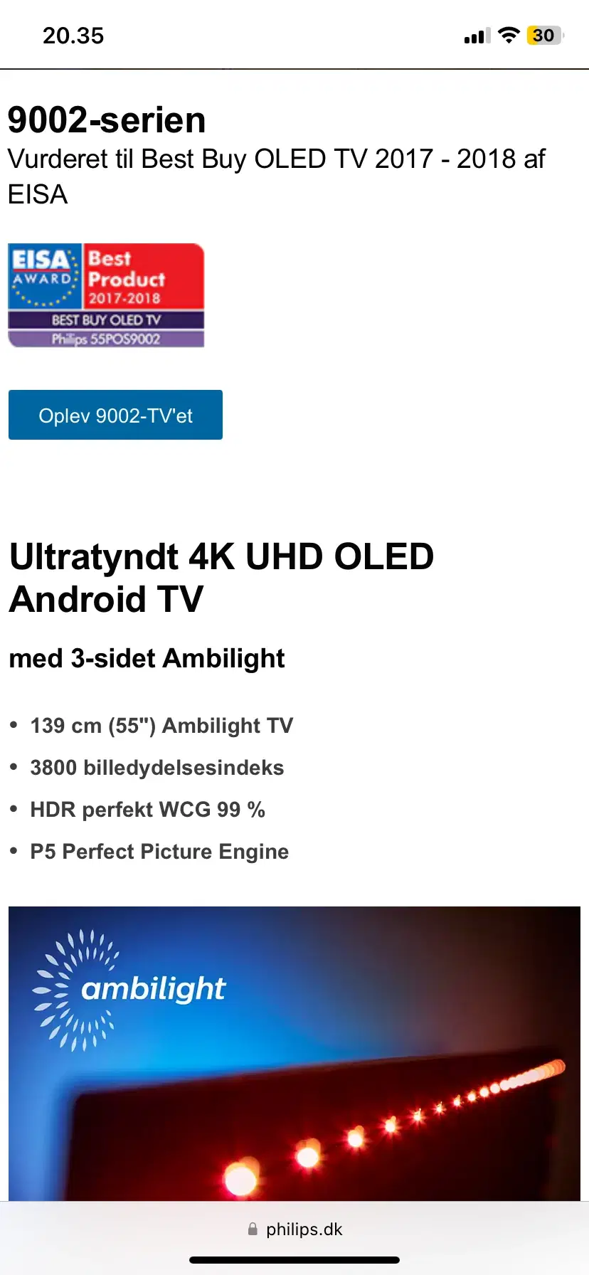 Philips OLED 55” UHD 4K Smart TV  sælges