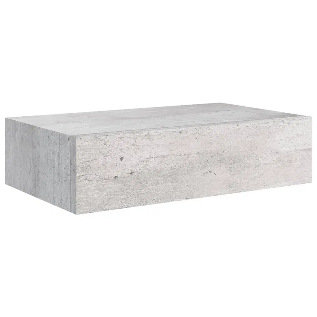 Hylder med skuffe 2 stk 40x235x10 cm MDF betongrå