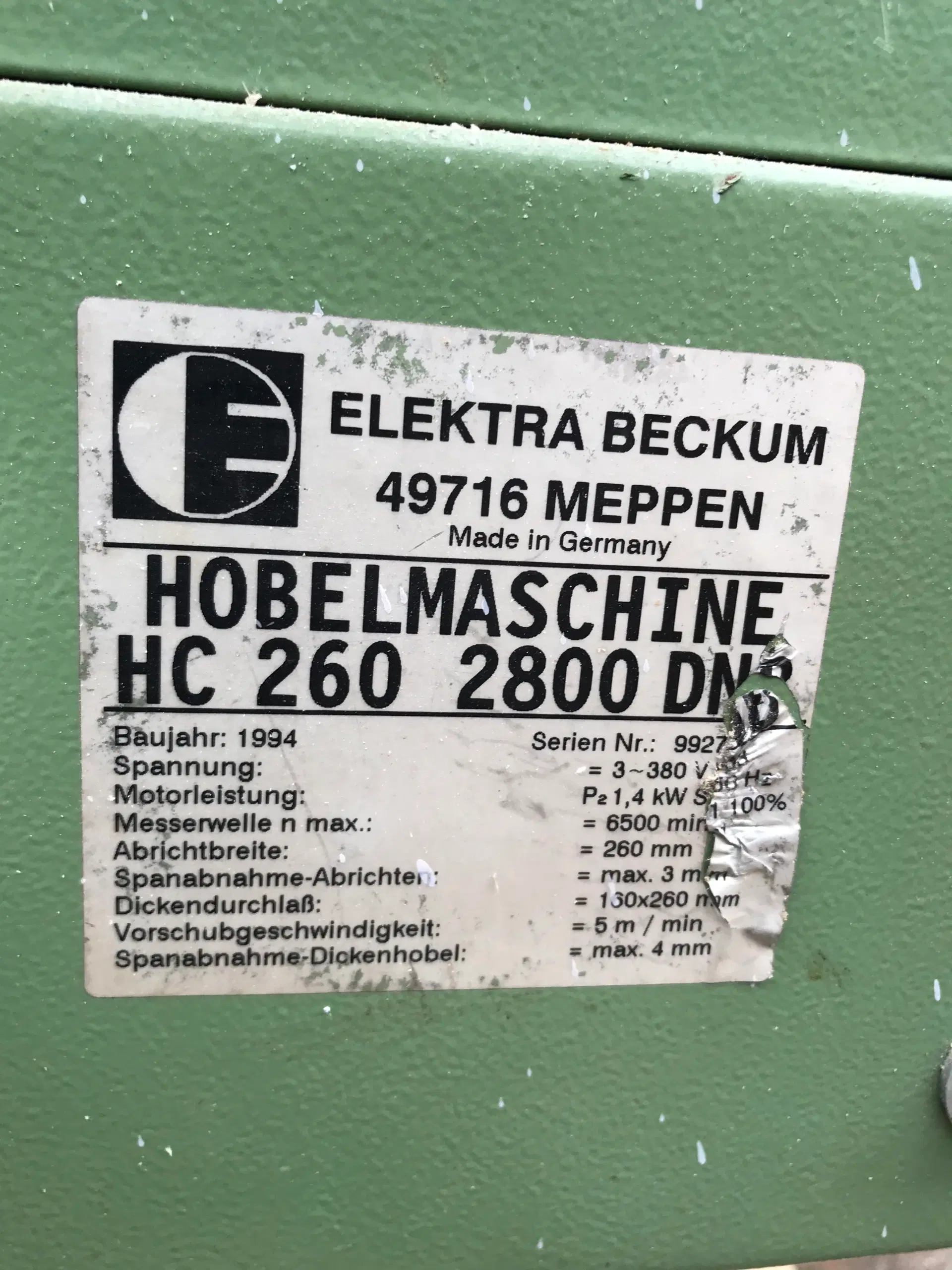 Elektra HC 260 Kombihøvl