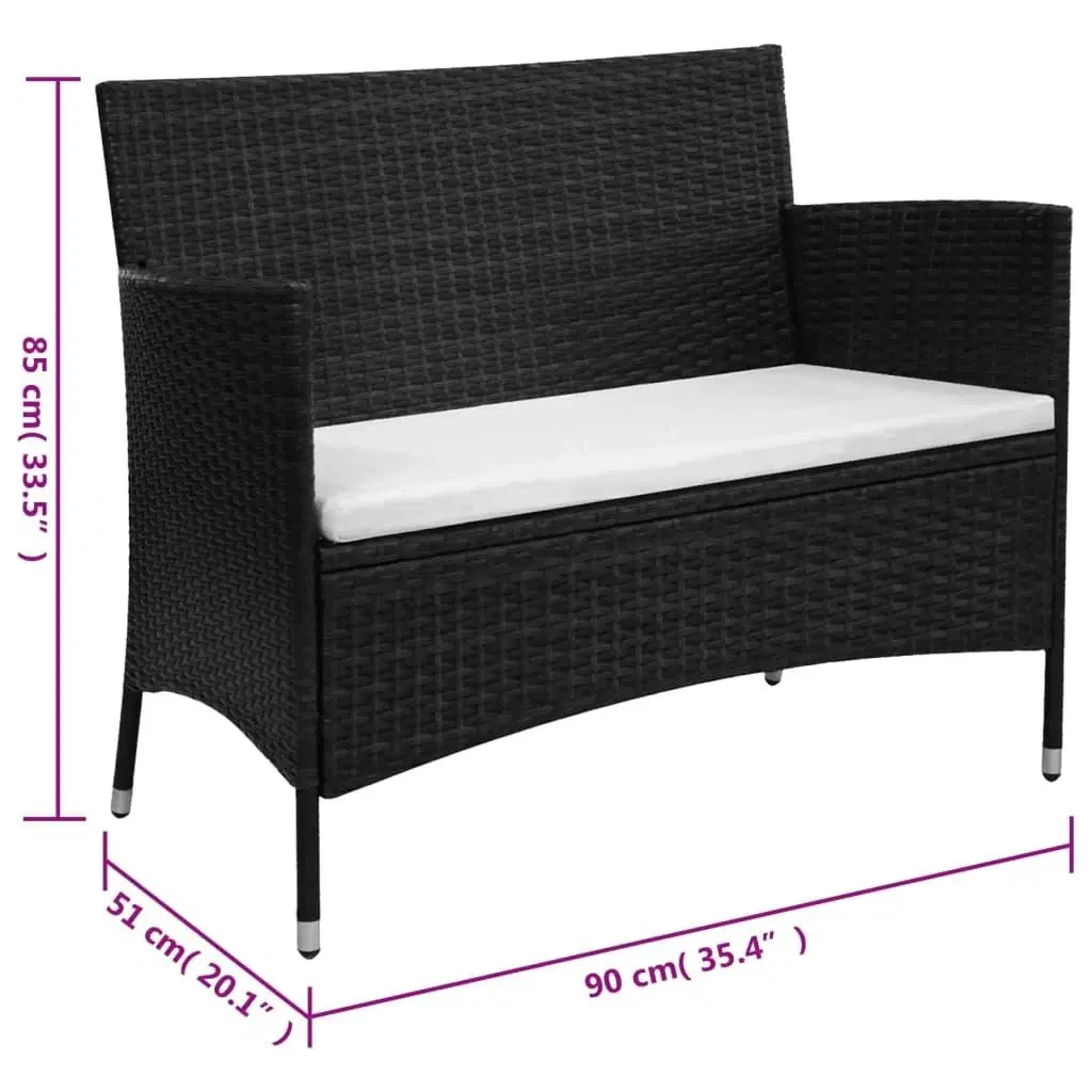 Havebænk 90 cm polyrattan sort