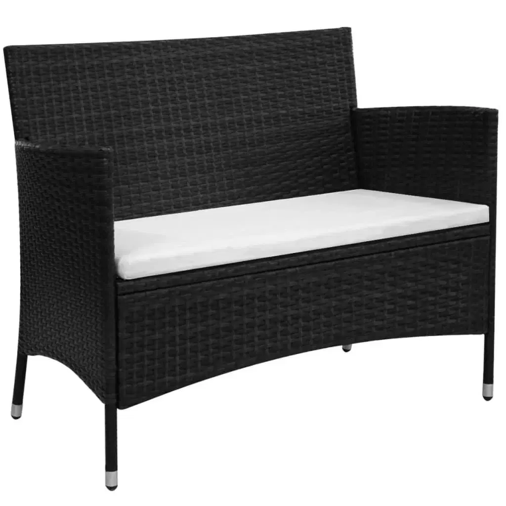 Havebænk 90 cm polyrattan sort